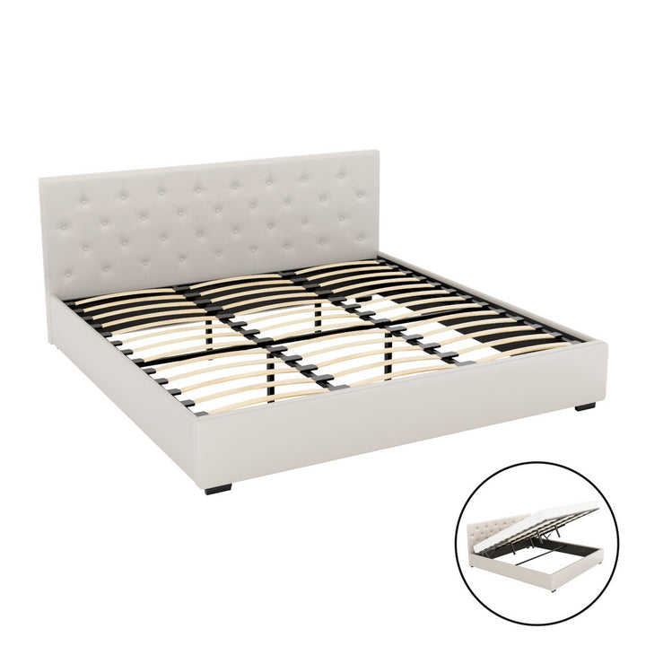 Korra Bed Frame King Size Gas Lift Beige VILA