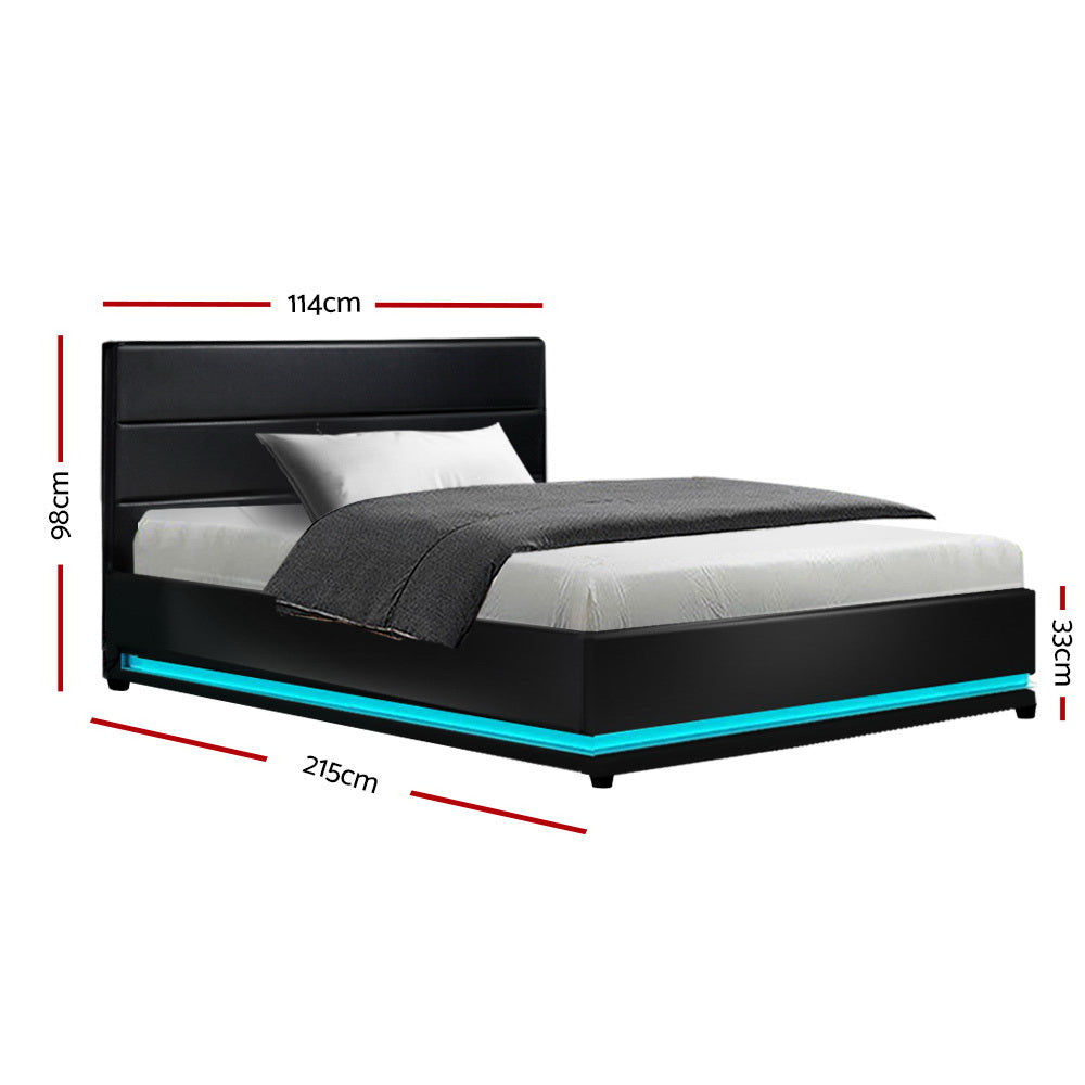 Korra Bed Frame King Single Size LED Gas Lift Black LUMI