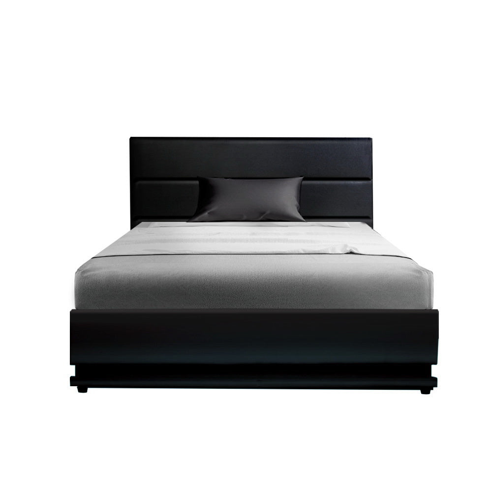 Korra Bed Frame King Single Size LED Gas Lift Black LUMI