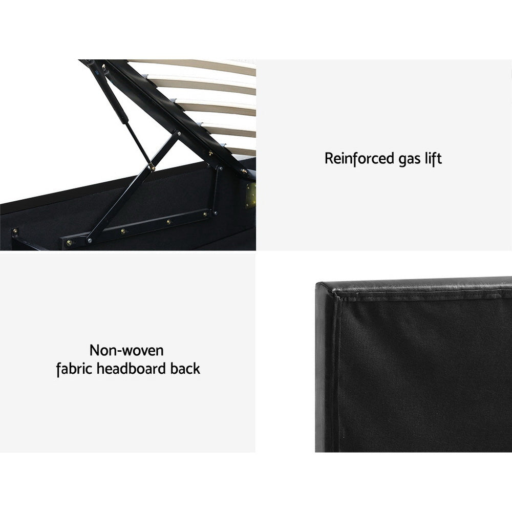 Korra Bed Frame King Single Size LED Gas Lift Black LUMI