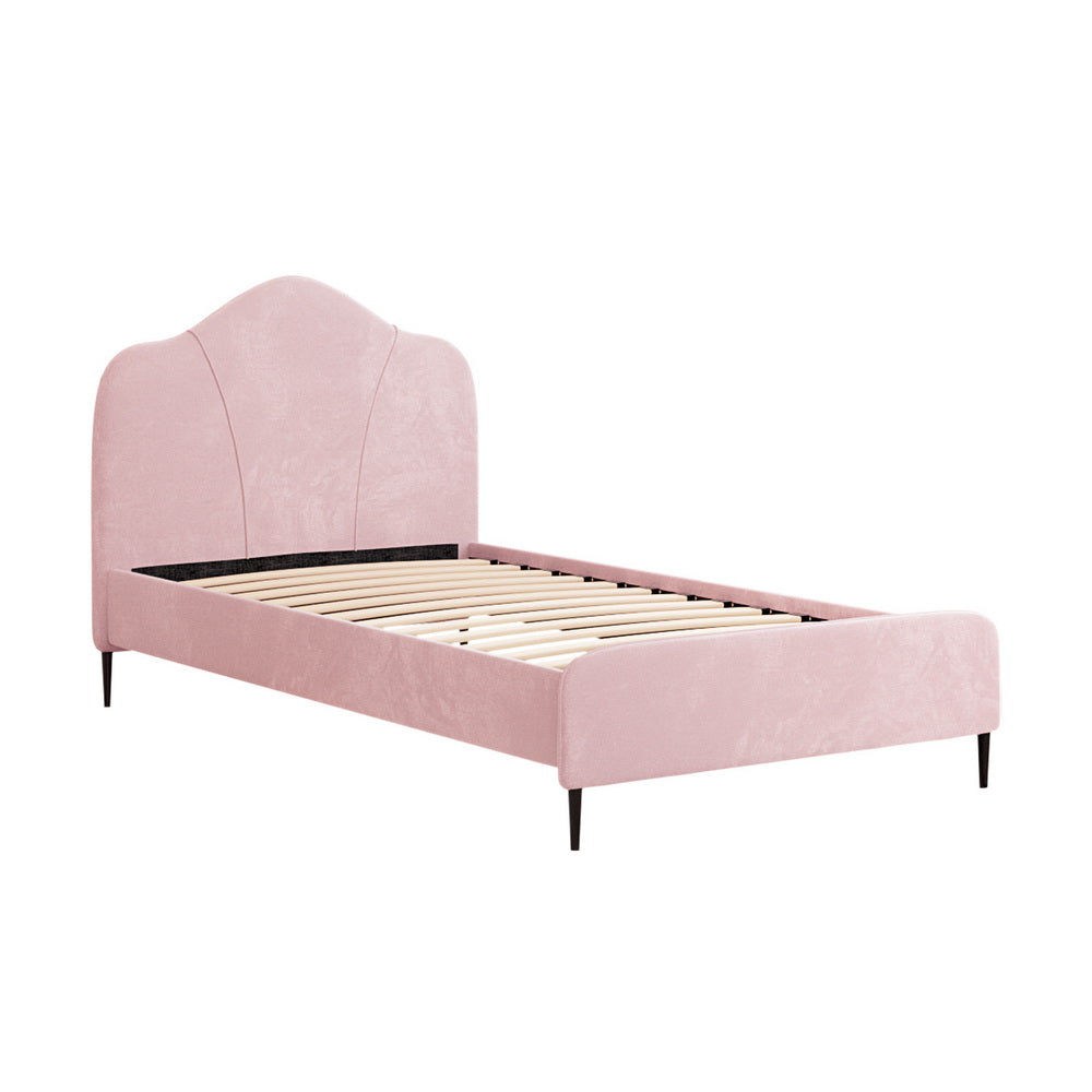 Korra Bed Frame King Single Size Velvet Pink OLAN