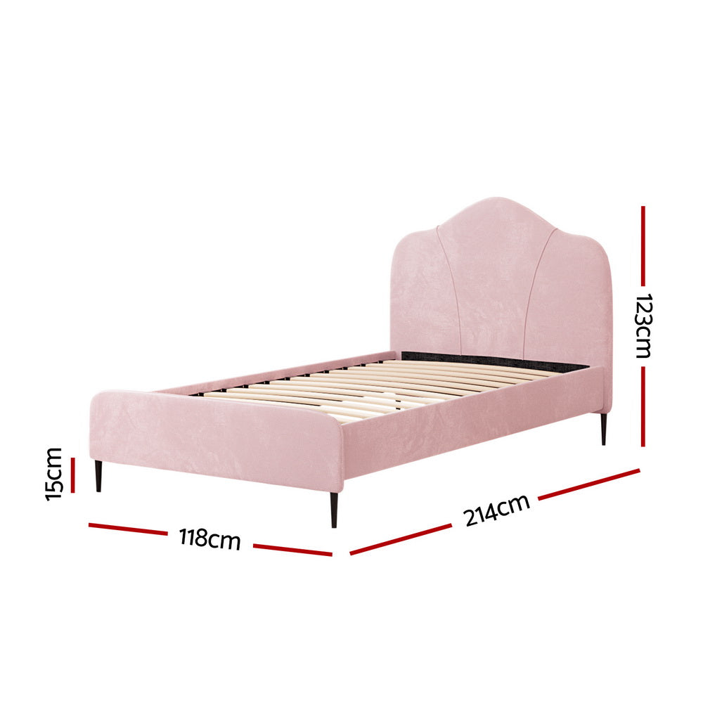 Korra Bed Frame King Single Size Velvet Pink OLAN