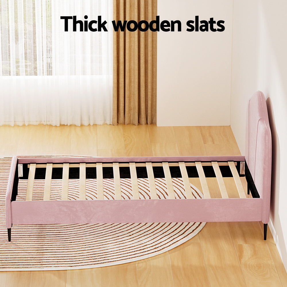 Korra Bed Frame King Single Size Velvet Pink OLAN