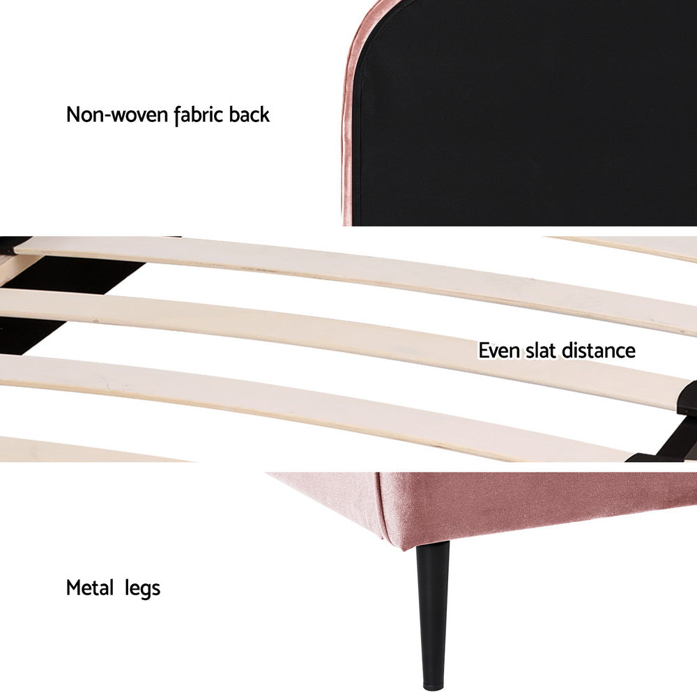 Korra Bed Frame King Single Size Velvet Pink OLAN