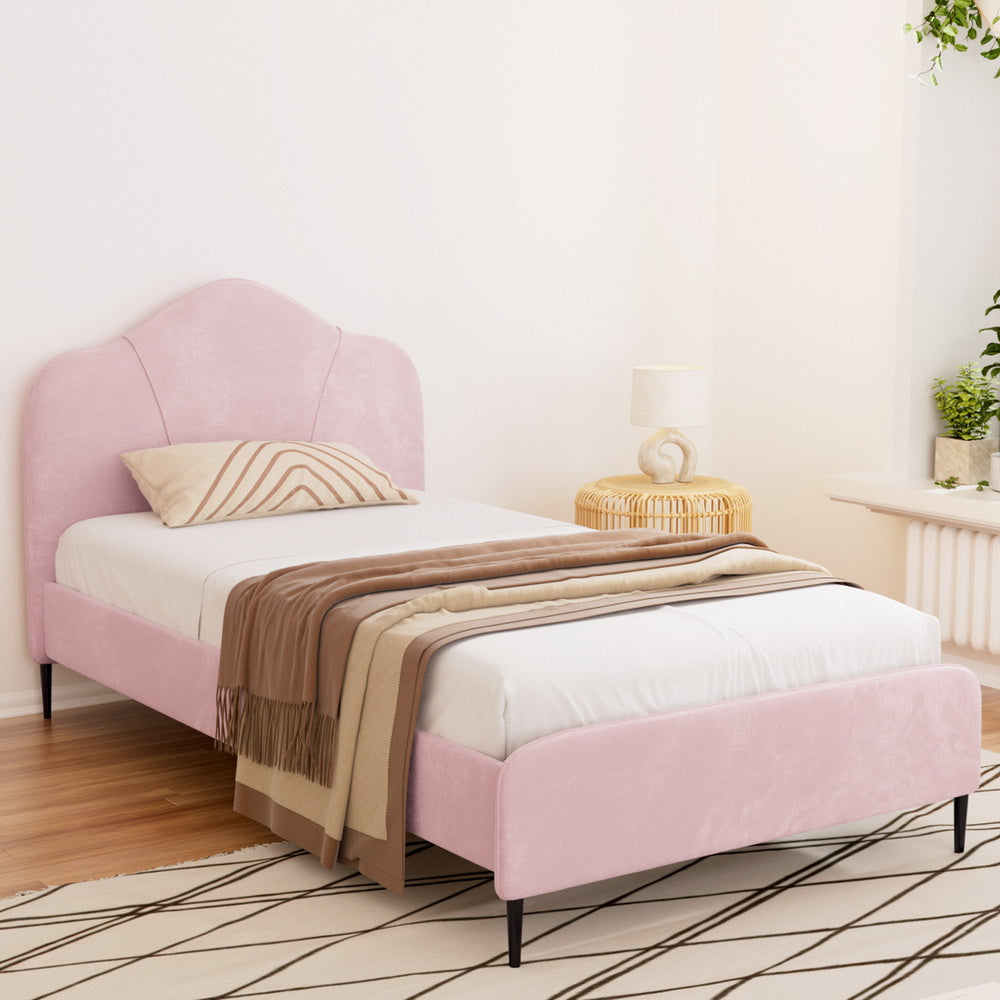 Korra Bed Frame King Single Size Velvet Pink OLAN