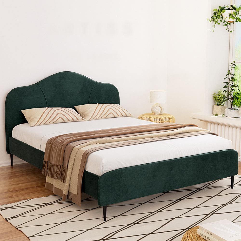 Willow Bed Frame Queen - Velvet Dark Green