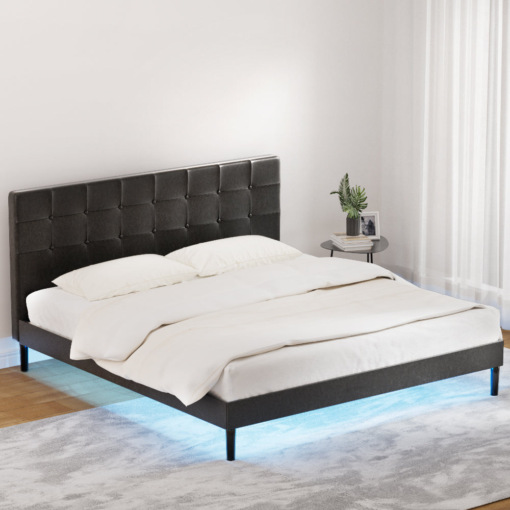 Korra Bed Frame King Size LED Black RAVI