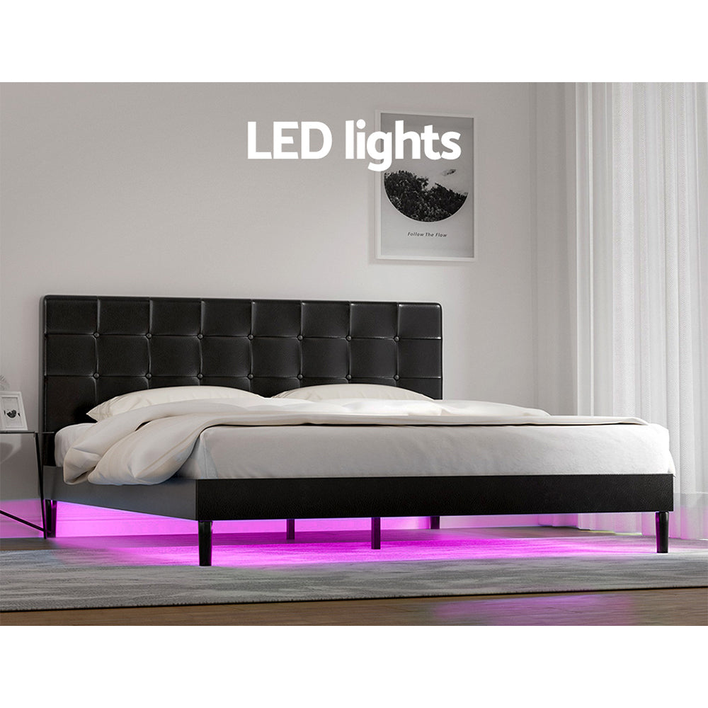 Korra Bed Frame King Size LED Black RAVI