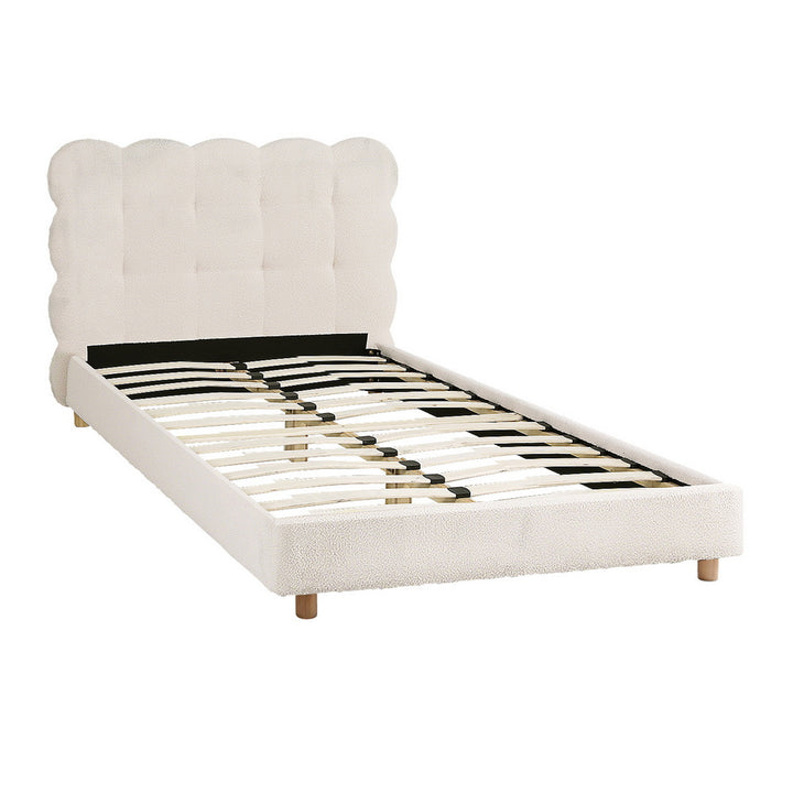 Korra King Single Bed Frame Cloud Headboard Boucle Fabric Mattress Platform Base White