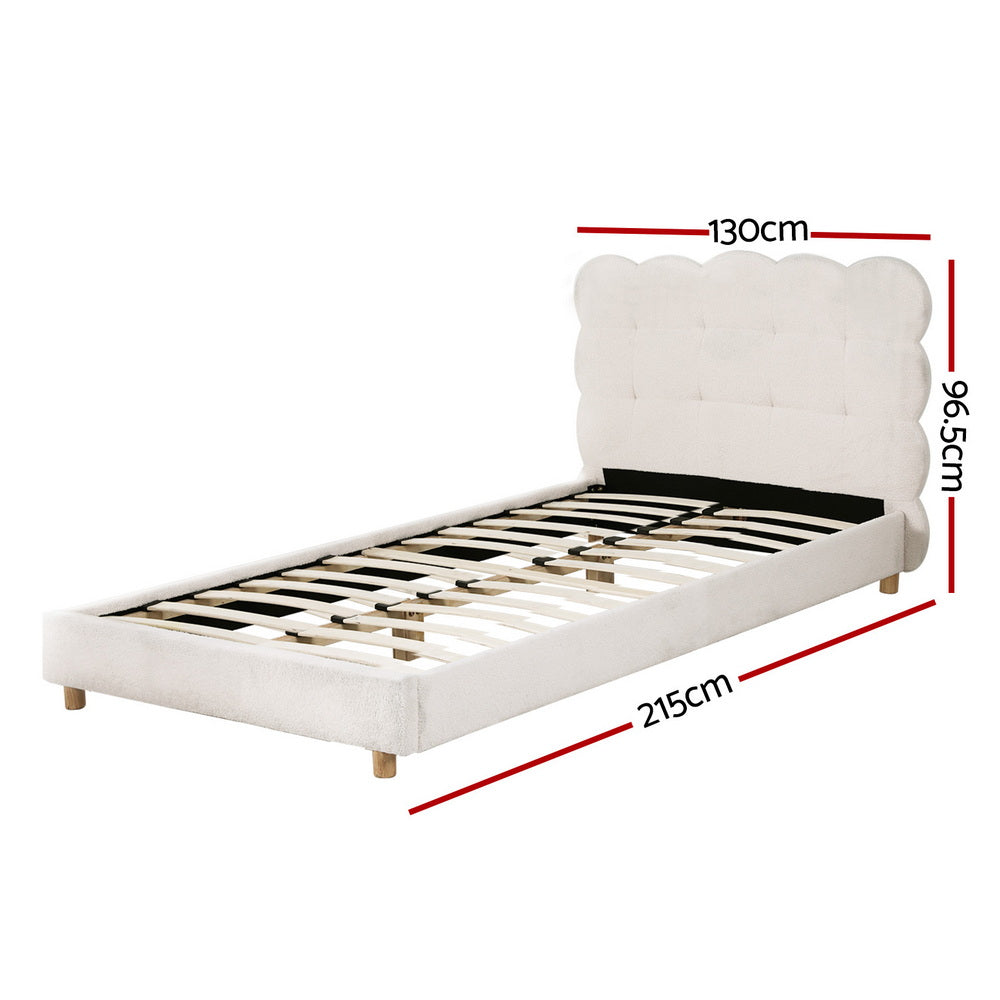 Korra King Single Bed Frame Cloud Headboard Boucle Fabric Mattress Platform Base White