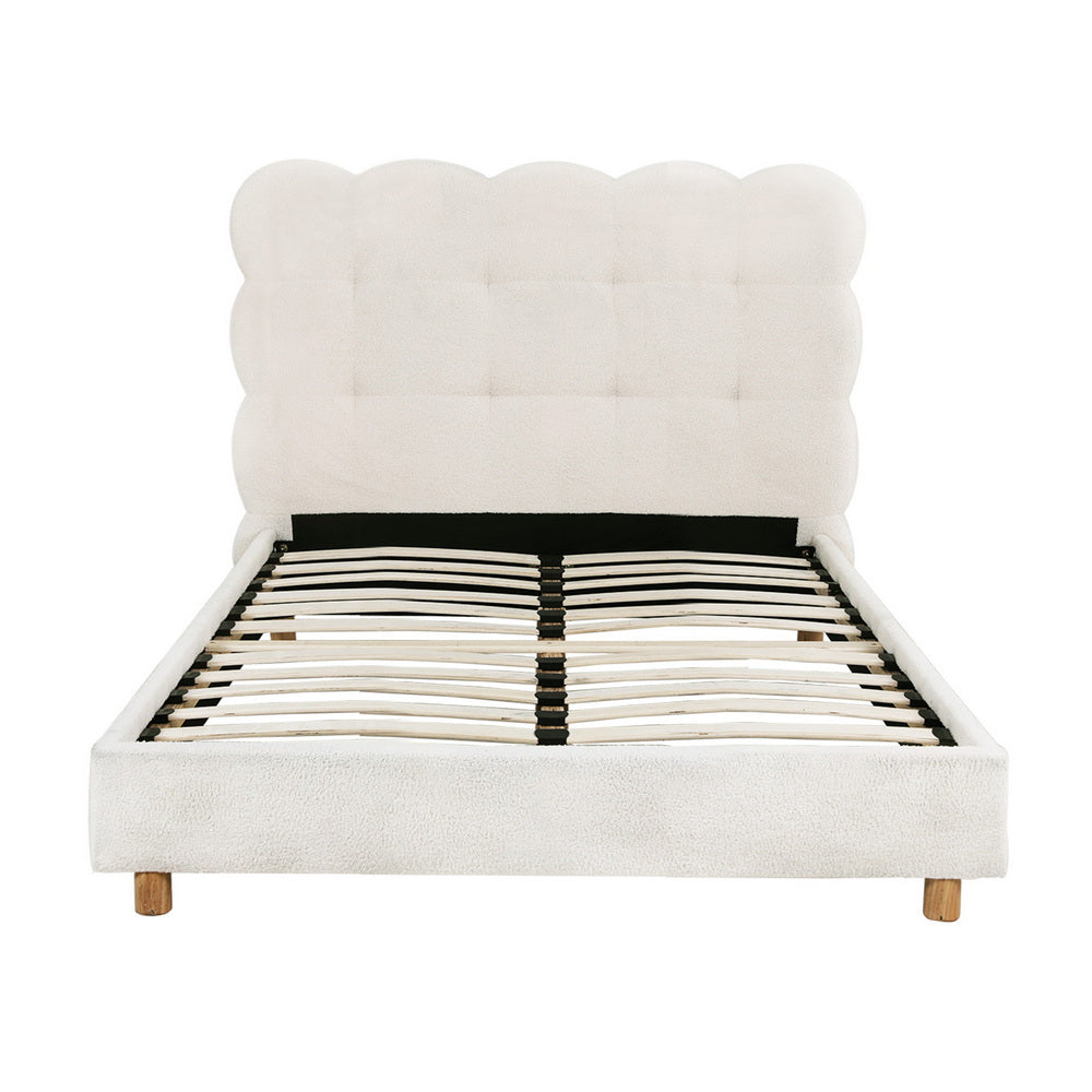 Korra King Single Bed Frame Cloud Headboard Boucle Fabric Mattress Platform Base White