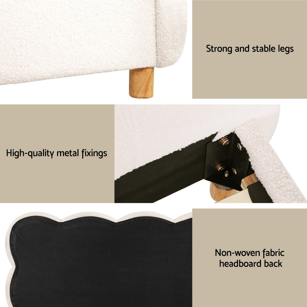 Korra King Single Bed Frame Cloud Headboard Boucle Fabric Mattress Platform Base White