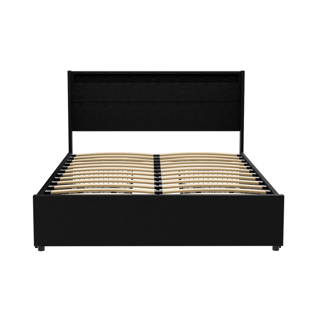 Korra Bed Frame Double Size LED with 4 Drawers Black DUNN