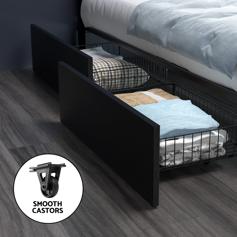 Korra Bed Frame Double Size LED with 4 Drawers Black DUNN