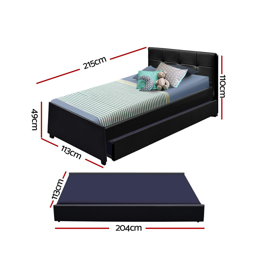 Korra Bed Frame King Single Size Trundle Daybed Black