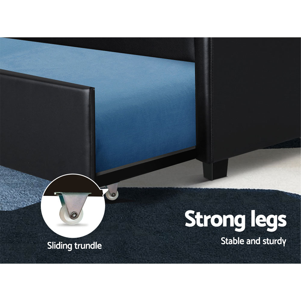 Korra Bed Frame King Single Size Trundle Daybed Black