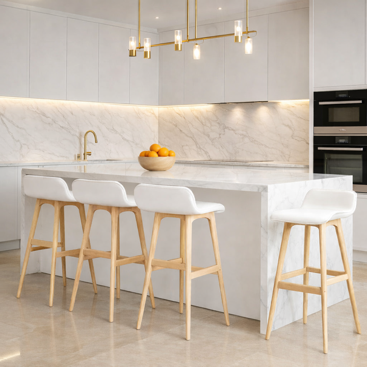 Bridle Wooden Bar Stool Leather (Set of 4) White 74cm