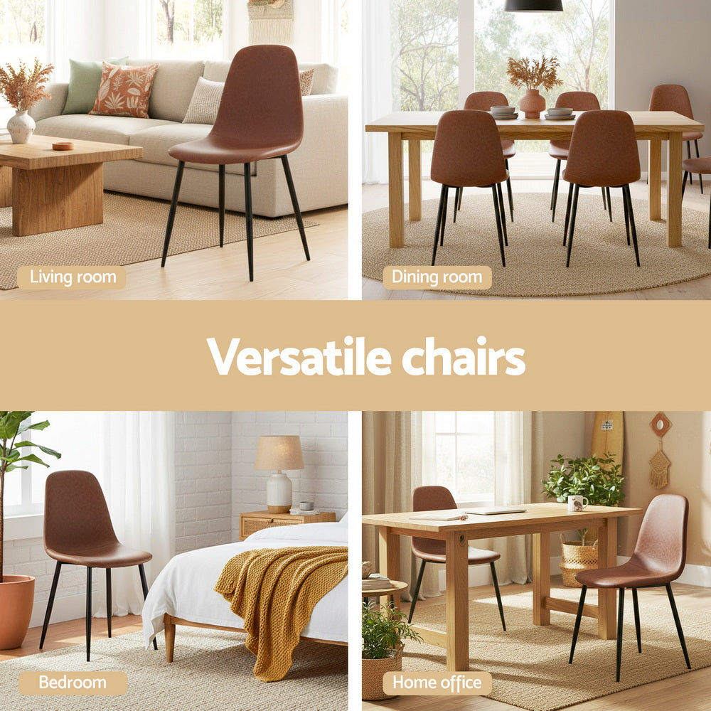 Artiss 4x Dining Chairs Retro PU Leather Kitchen Lounge Cafe Accent Chair Brown