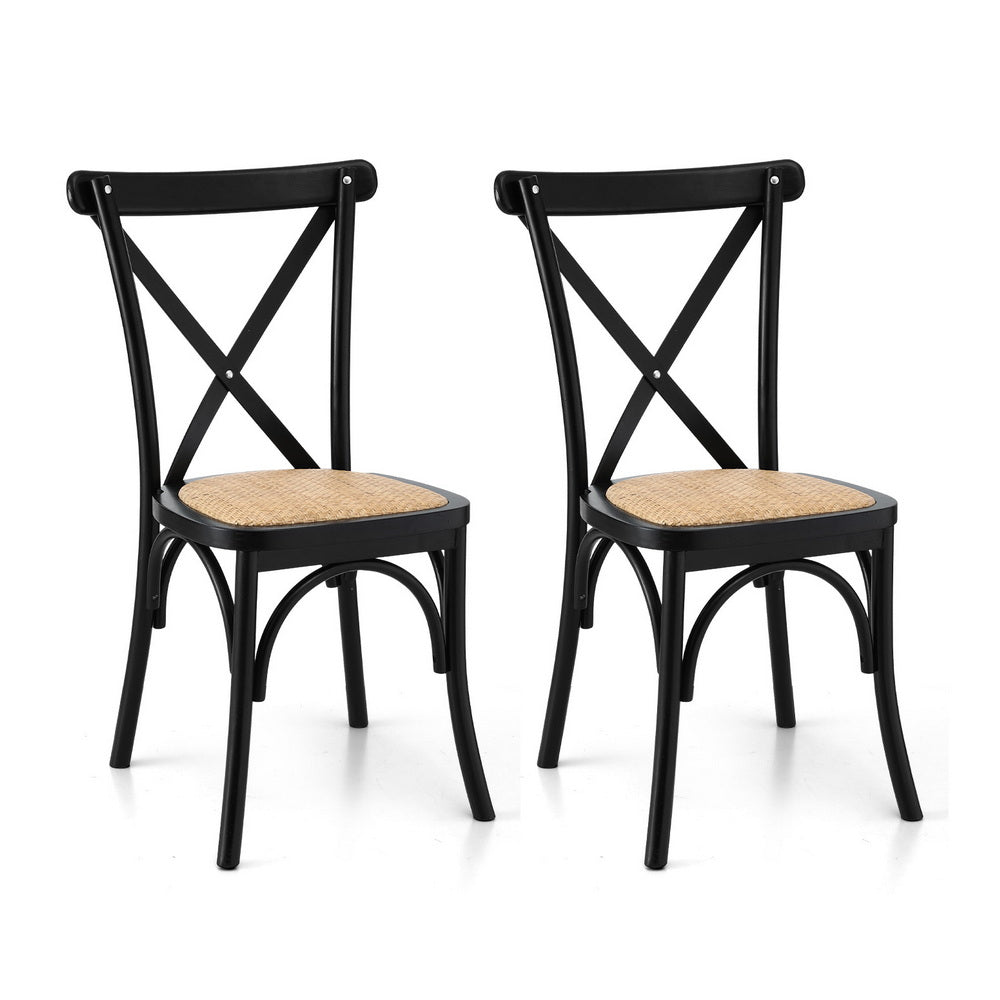 Artiss 2x Dining Chairs Rattan Wooden Kitchen Accent Chair Cafe Lounge Rubber Wood