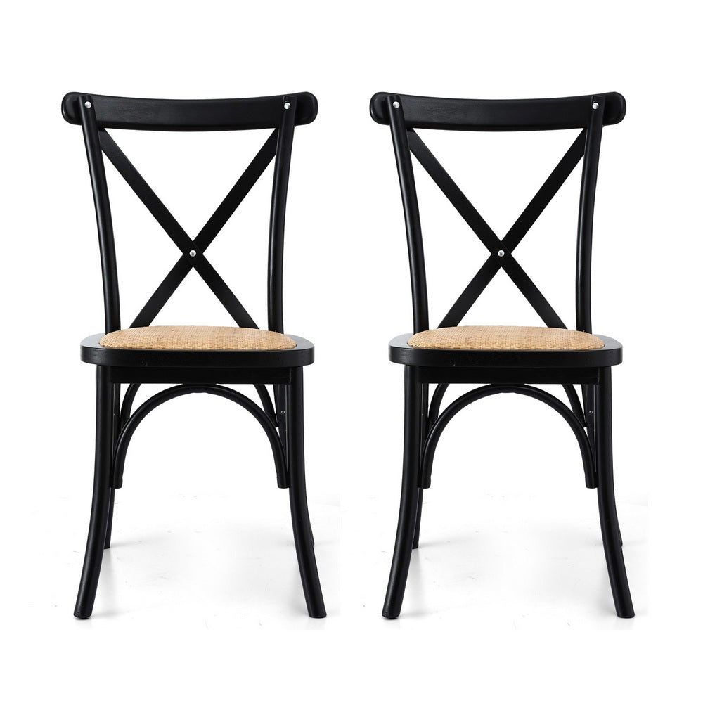 Artiss 2x Dining Chairs Rattan Wooden Kitchen Accent Chair Cafe Lounge Rubber Wood