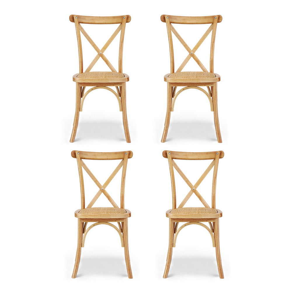 Artiss 4x Dining Chairs Rattan Wooden Kitchen Accent Chair Cafe Lounge Rubber Wood