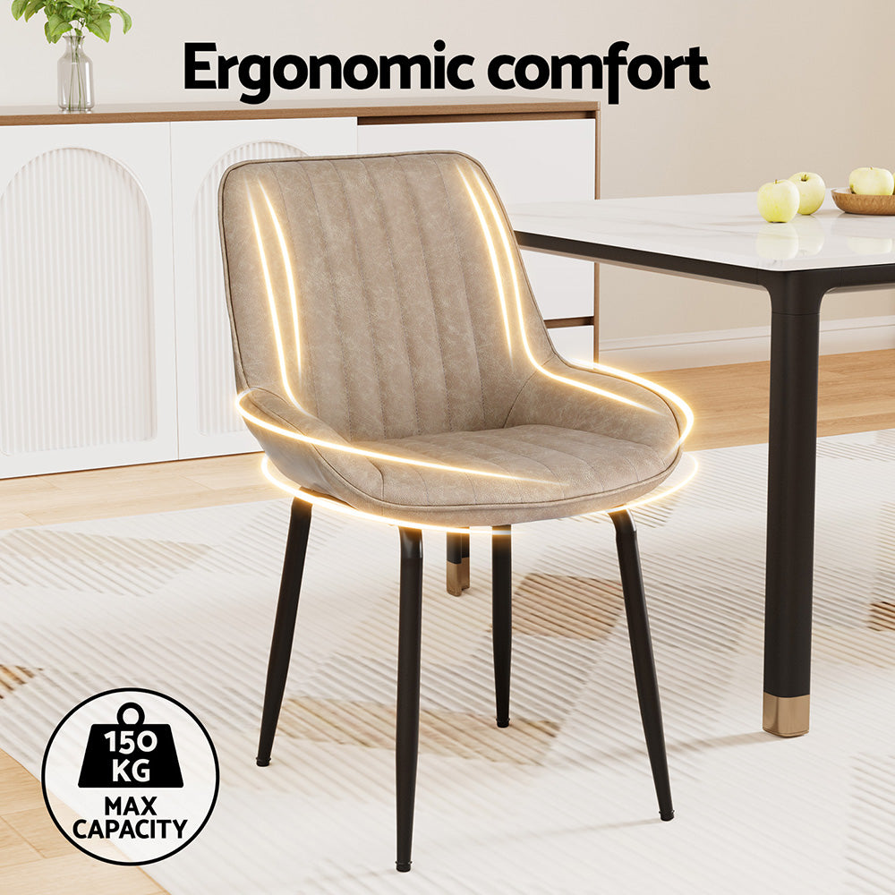 Artiss 4x Dining Chairs Retro PU Leather Kitchen Lounge Cafe Accent Chair Khaki