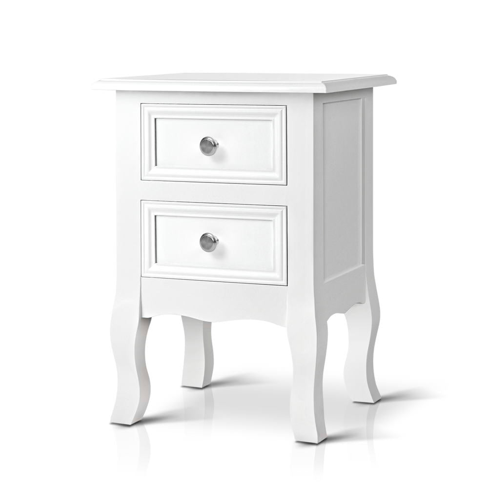 Korra Bedside Table 2 Drawers - BISSET White