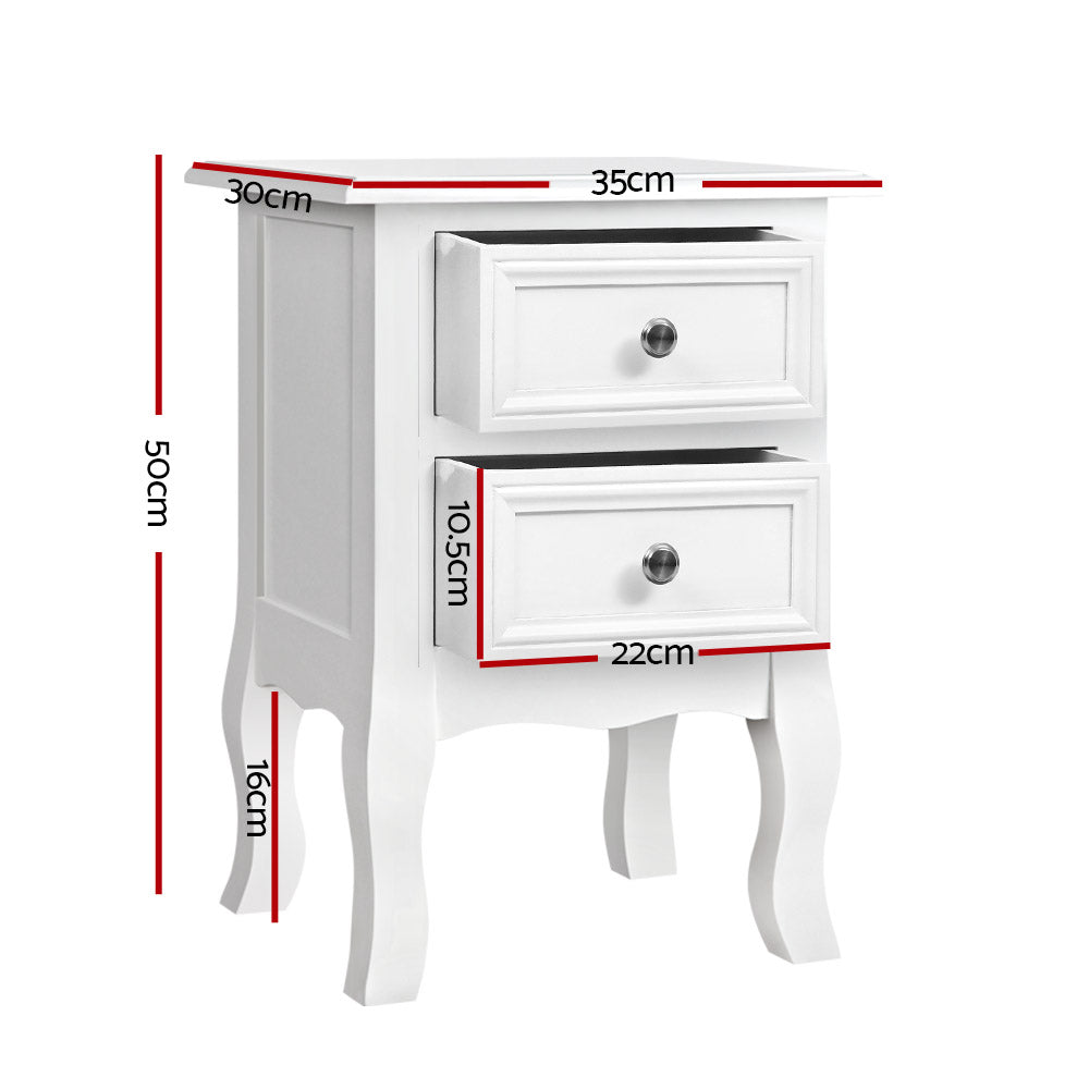 Korra Bedside Table 2 Drawers - BISSET White