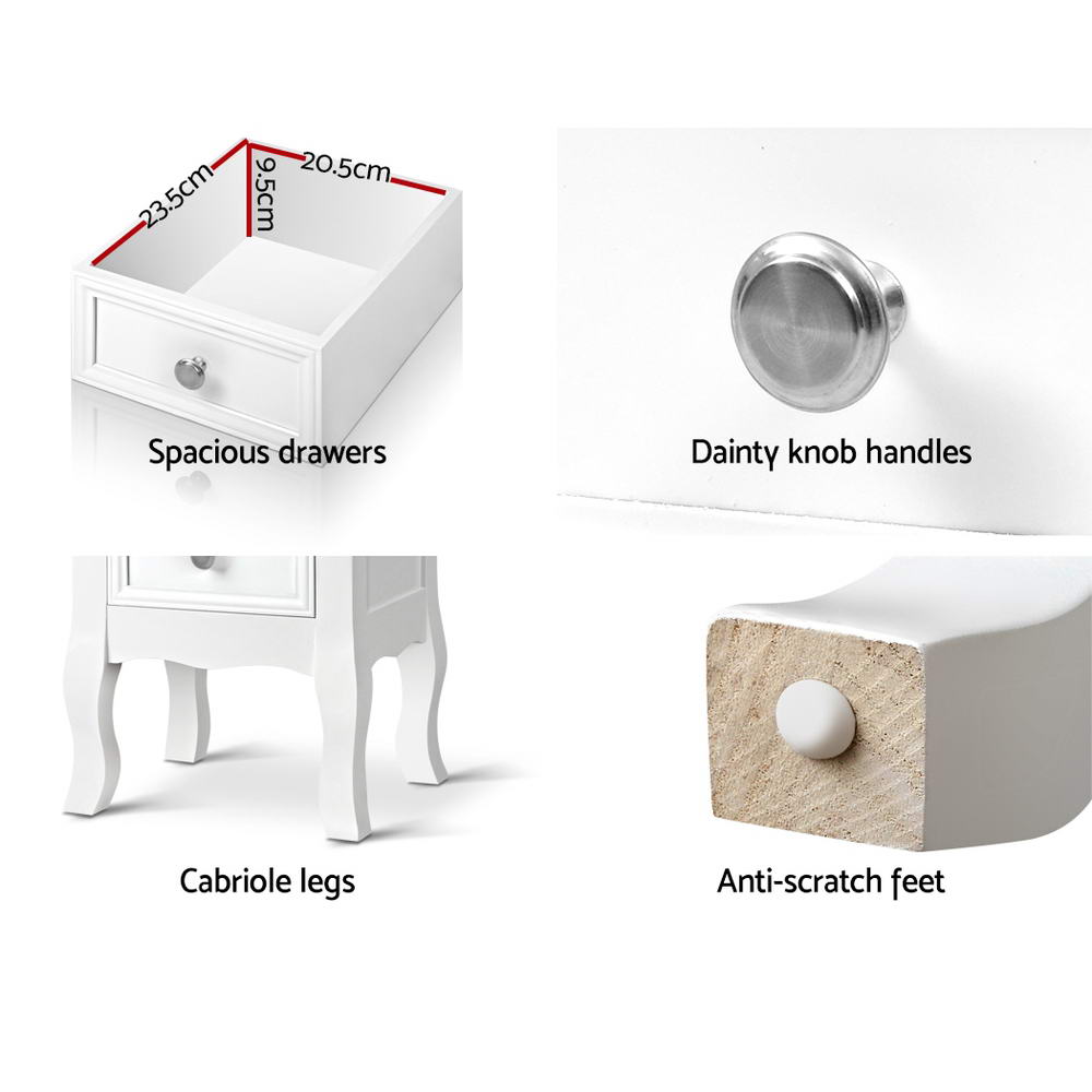 Korra Bedside Table 2 Drawers - BISSET White