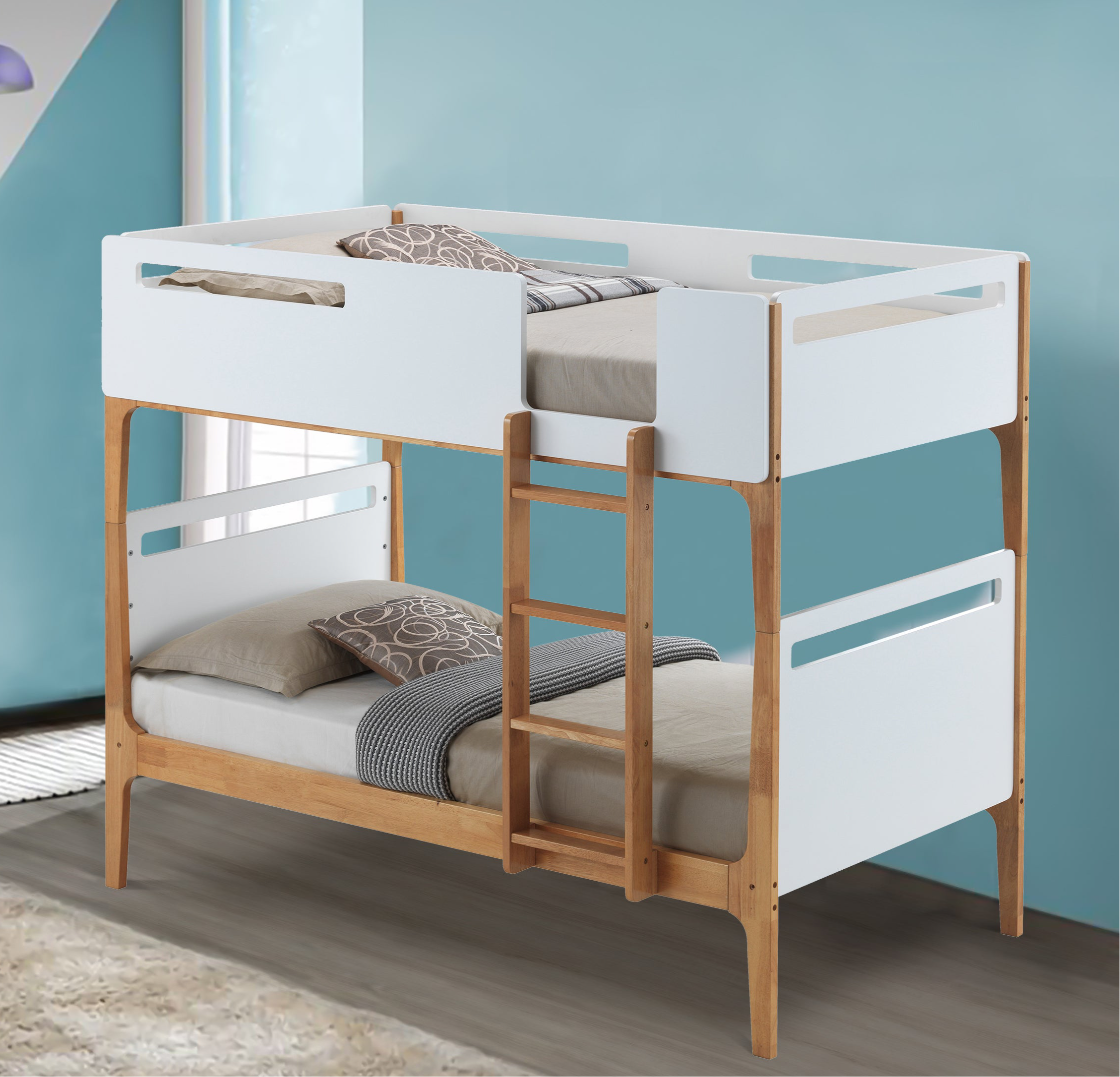 Baby Rose Single Bunk Bed Frame Solid Rubber Timber Wood Loft Furniture - White