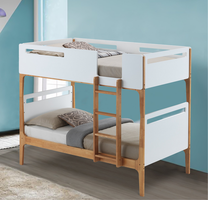 Baby Rose Single Bunk Bed Frame Solid Rubber Timber Wood Loft Furniture - White