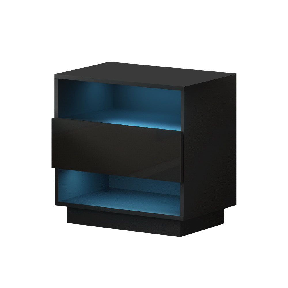 Korra Bedside Table LED with 2 Shelves - HANA Black