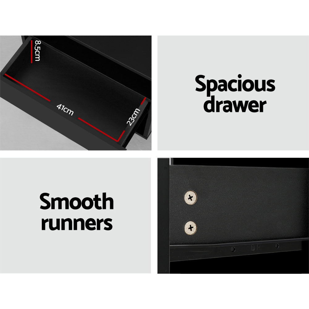 Korra Bedside Table LED with 2 Shelves - HANA Black