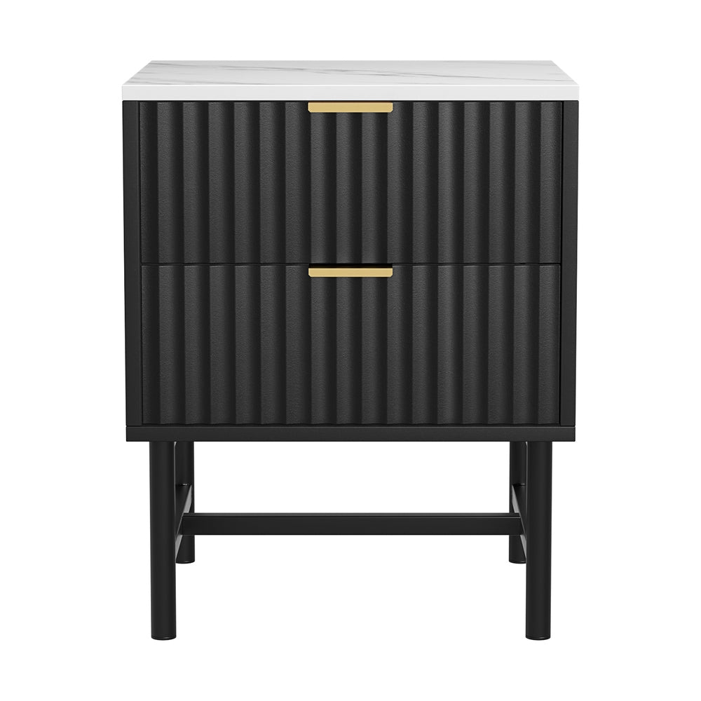 Korra Bedside Table 2 Drawers - Black
