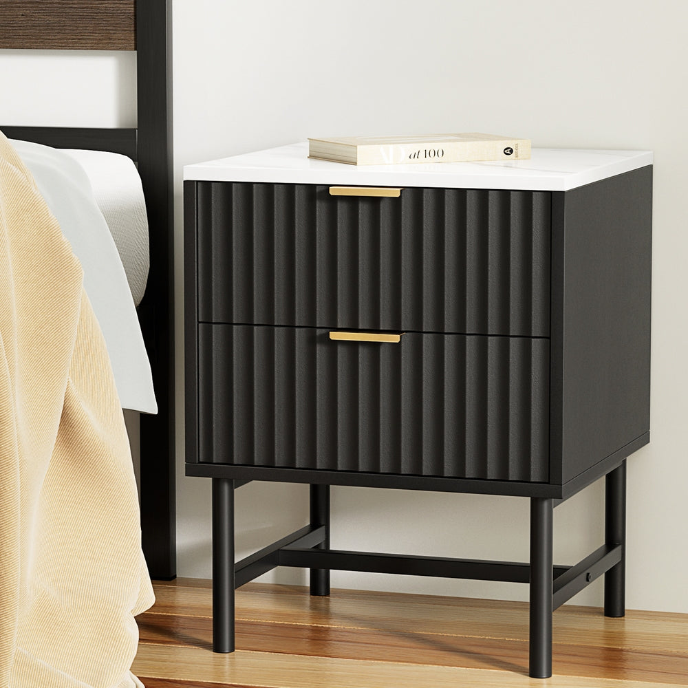 Korra Bedside Table 2 Drawers - Black