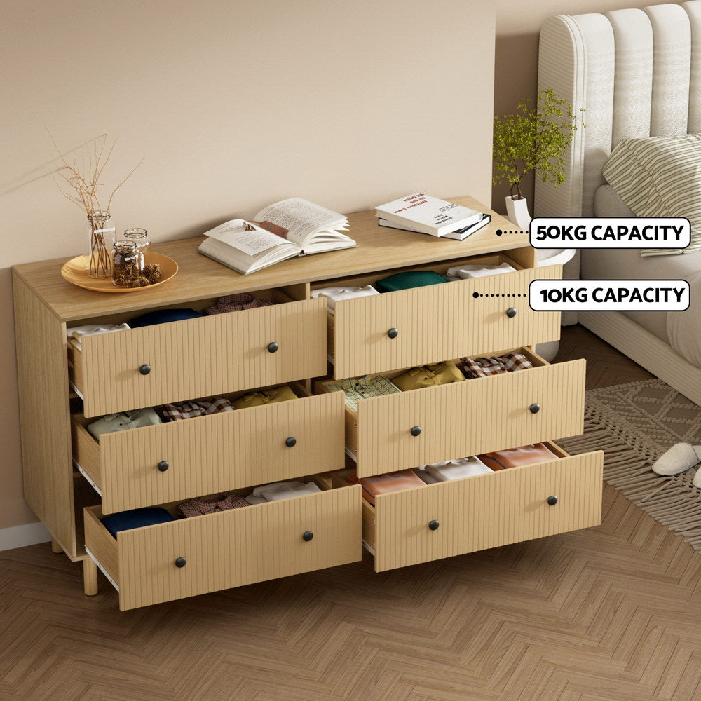 Korra 6 Chest of Drawers Tallboy Cabinet - RUTH Pine
