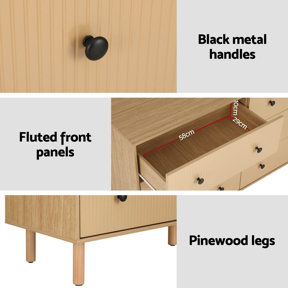 Korra 6 Chest of Drawers Tallboy Cabinet - RUTH Pine