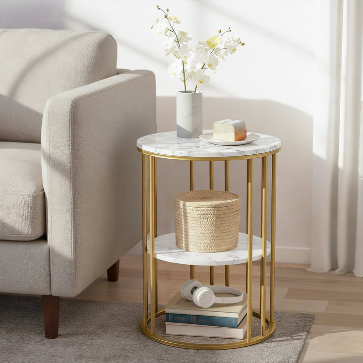 Artiss Coffee Table 2-Tier Round Marble Effect White&Gold
