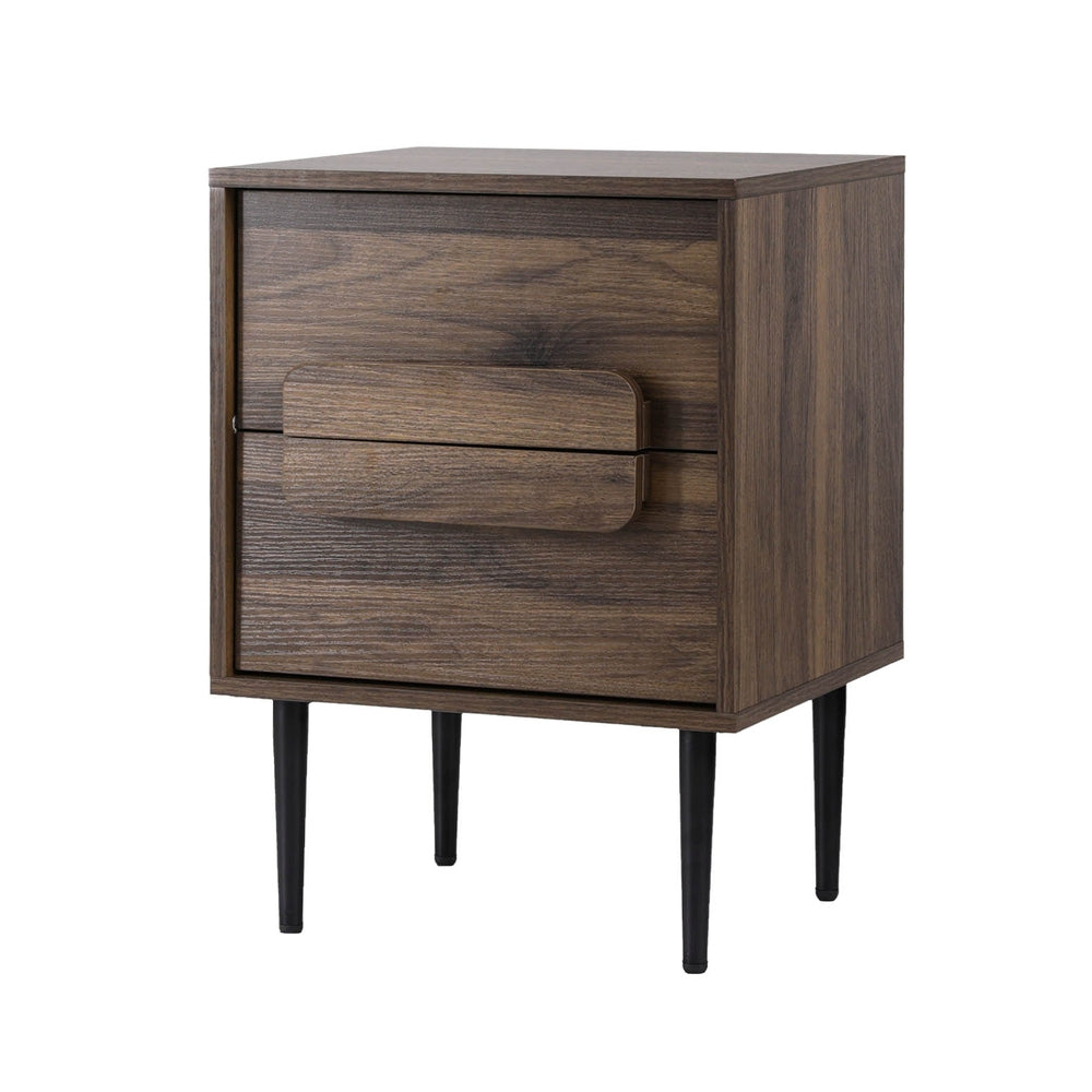 Korra Bedside Table Nightstand 2 Drawers - Walnut