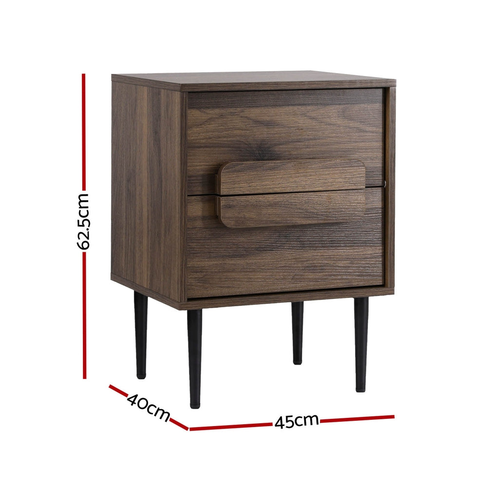 Korra Bedside Table Nightstand 2 Drawers - Walnut