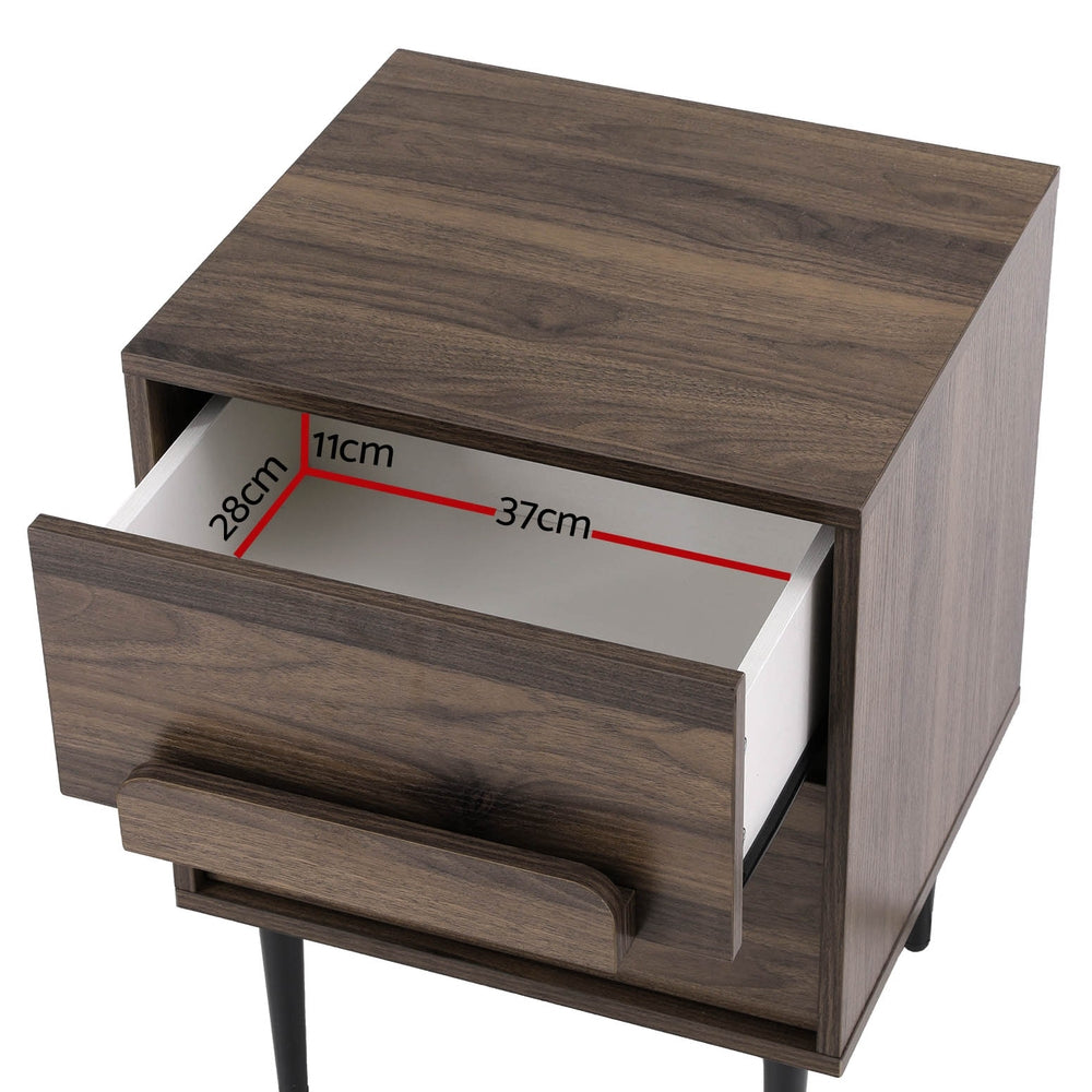 Korra Bedside Table Nightstand 2 Drawers - Walnut