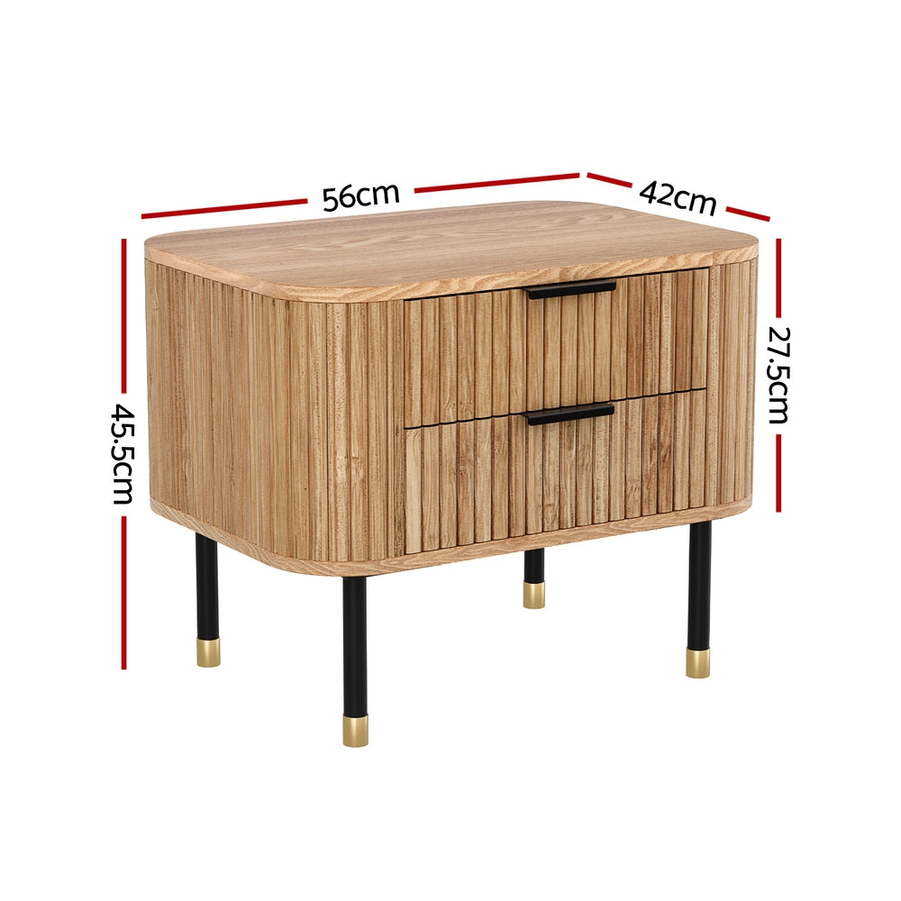 Korra Bedside Table 2 Drawers Paulownia Wood Pine