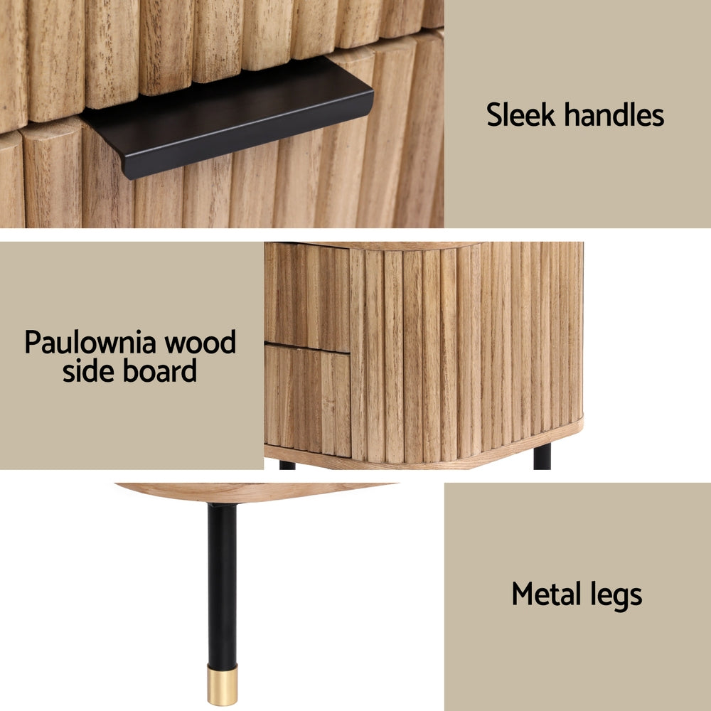 Korra Bedside Table 2 Drawers Paulownia Wood Pine