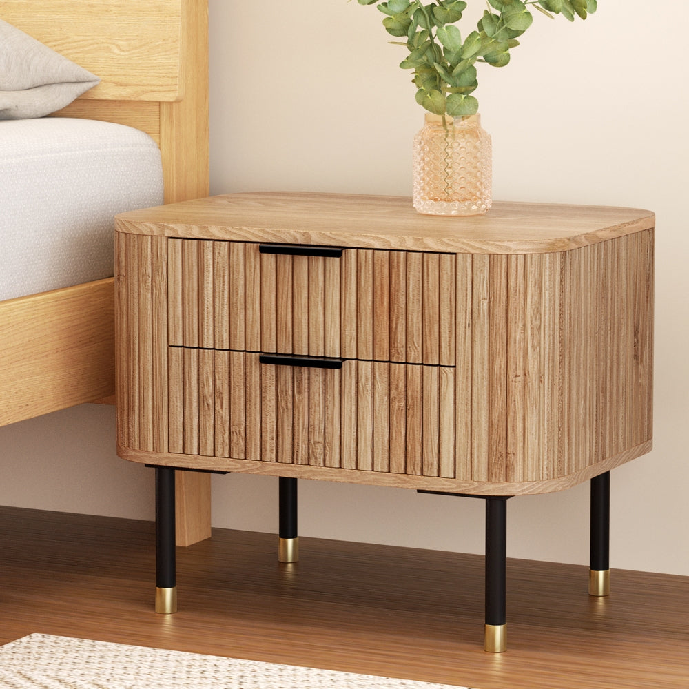 Korra Bedside Table 2 Drawers Paulownia Wood Pine