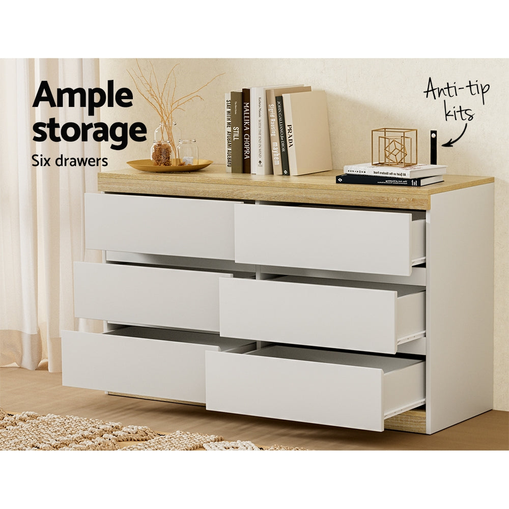 Korra 6 Chest of Drawers Cabinet Dresser Table Tallboy Storage Bedroom White