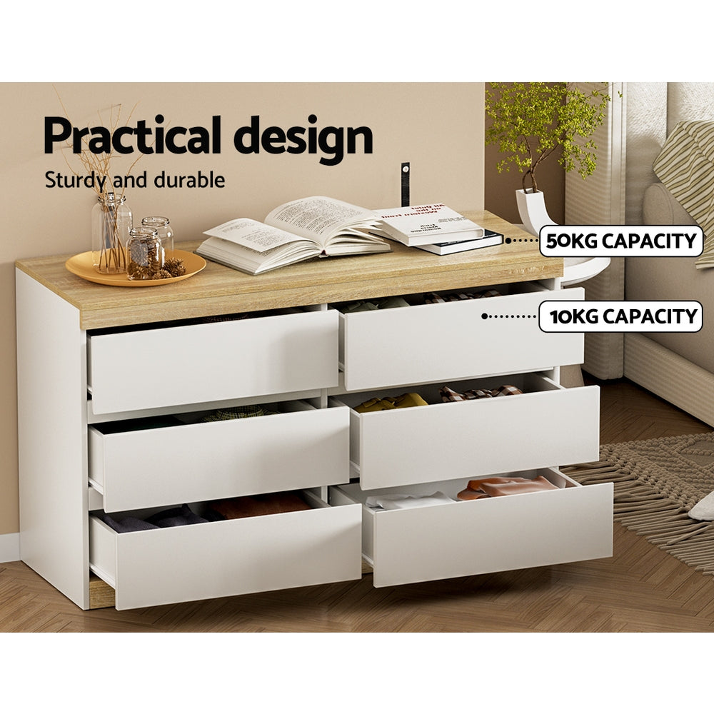Korra 6 Chest of Drawers Cabinet Dresser Table Tallboy Storage Bedroom White