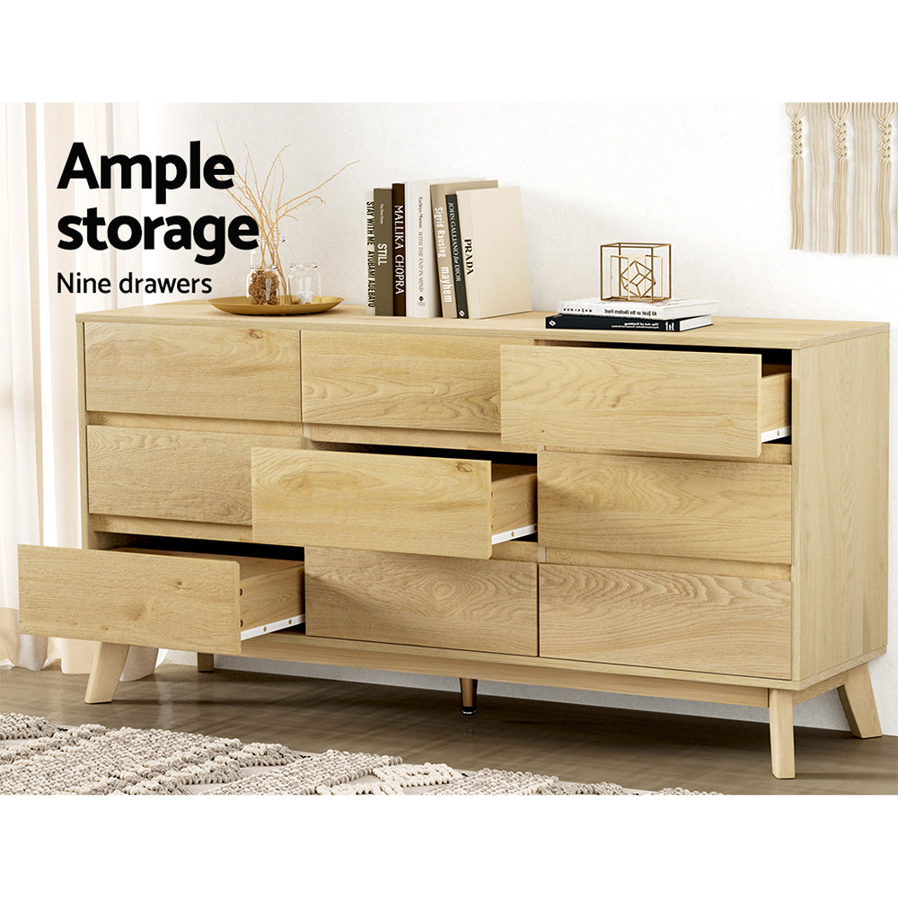 Korra 9 Chest of Drawers Tallboy Cabinet - XAVI Pine