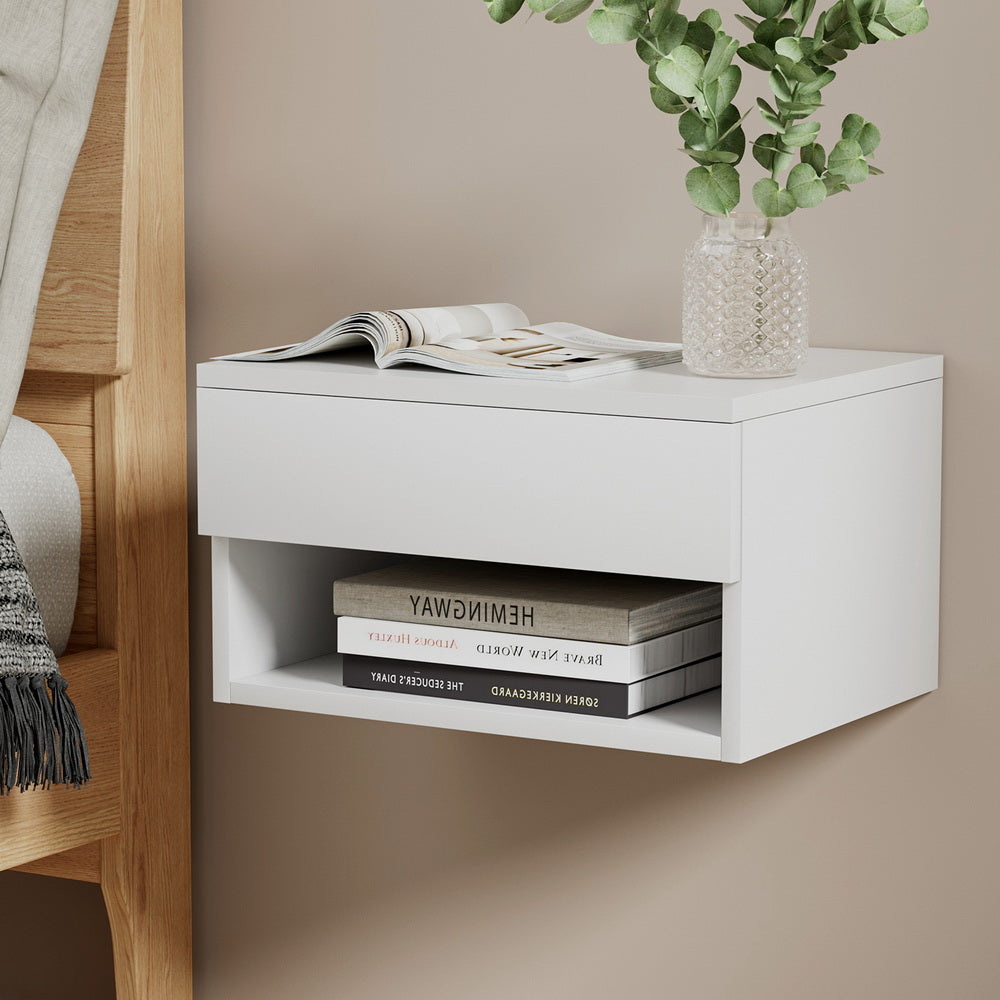 Korra Floating Bedside Table Nightstand Drawer White