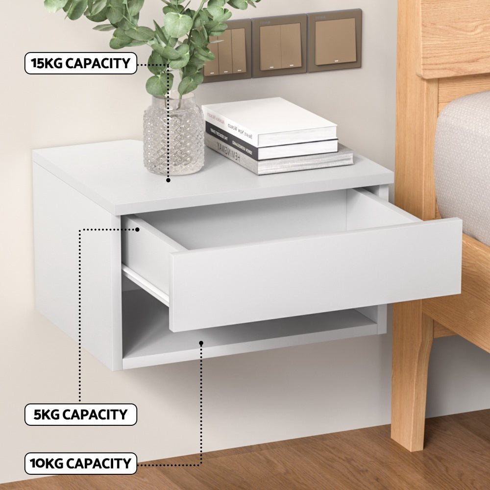 Korra Floating Bedside Table Nightstand Drawer White