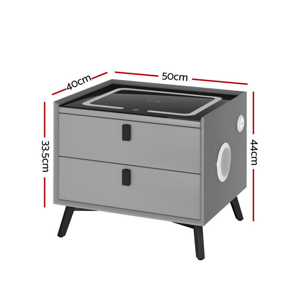 Korra Smart Bedside Table with Wireless Charging - AIKA Grey